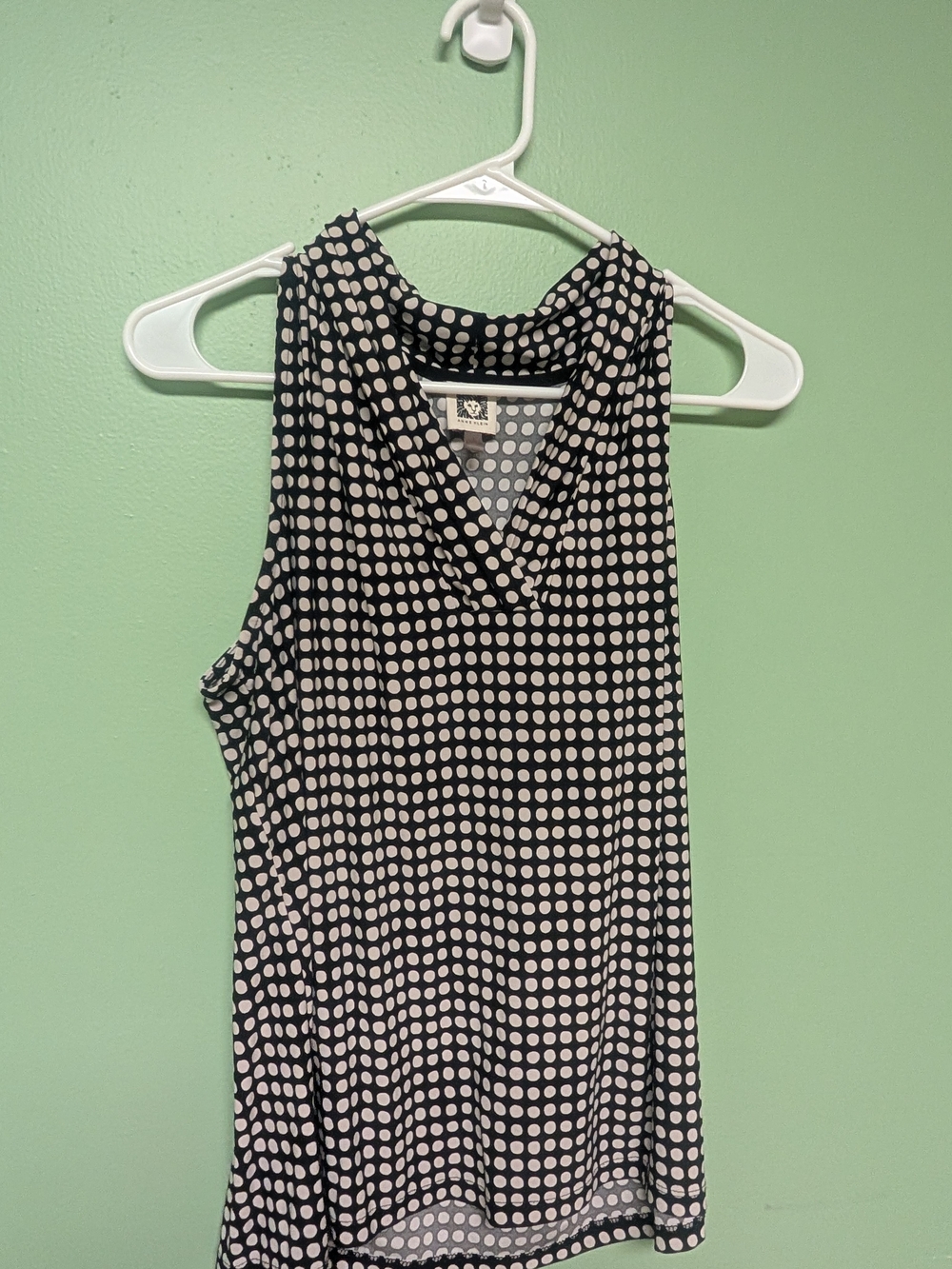 Anne Klein Black and White Polka Dot Sleeveless V-Neck Top